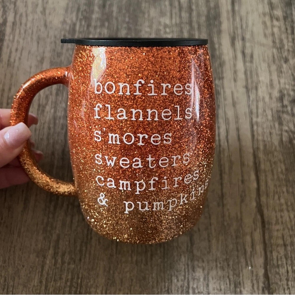 Glittery Orange Mug with Fun Text